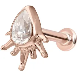 14 Karat Gold Labret mit Innengewinde MOISSANIT-TROPFEN + SONNENSTRAHLEN