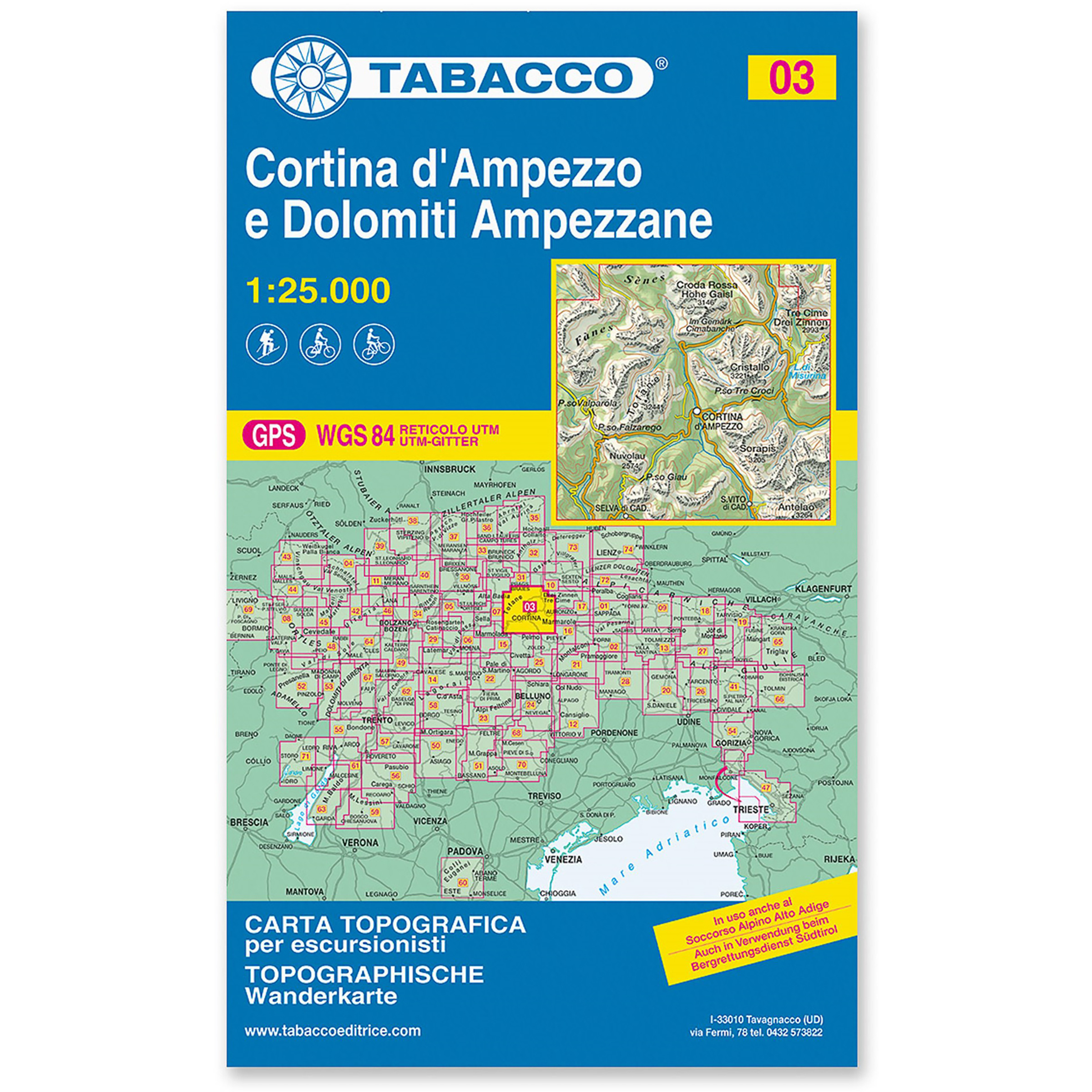 Tabacco Cortina d'Ampezzo 03 Wanderkarte Topografische Karten gruen