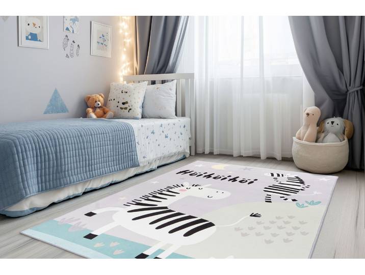 Kinderteppich OBSESSION Magic Kids ML 103 , grau, B:115cm H:8mm L:160cm, Polyester, Teppiche, Kinderteppich, niedliches Zebra Motiv, waschbar, Kinderzimmer