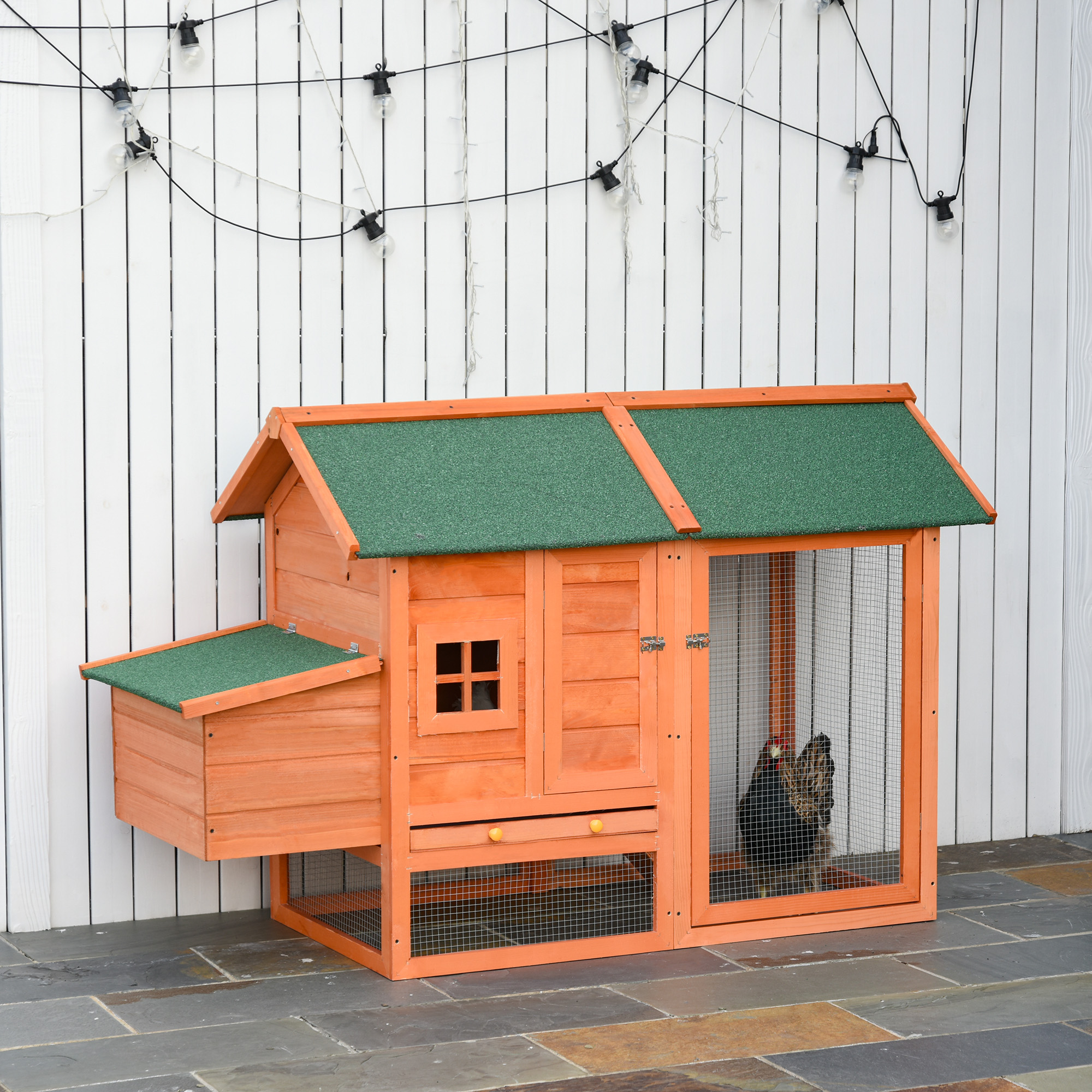 Pawhut Pollaio in Legno Prefabbricato con Nido per la Cova, Casetta per Galline con Vassoio Estraibile, per Cortile e Giardino