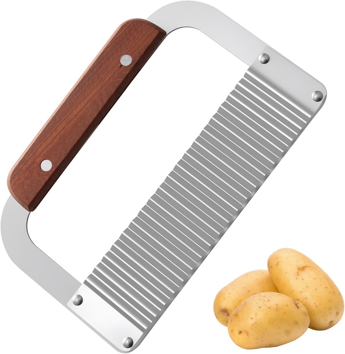 Professionele golfsnijder voor groenten en fruit, roestvrijstalen crinkle cutter met houten handvat