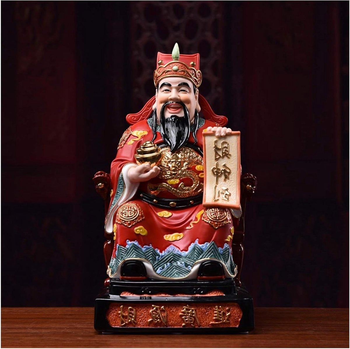 Goudkleurig Boeddha Beeld God van Rijkdom voor Huisdecoratie B/D/H: 13,5 x 12 x 23 cm