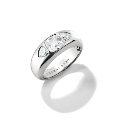 Fingerring THOMAS SABO "Bold Elegance Ring mit facettierten Zirkoniasteinen" Gr. 58, silber (silberfarben, kristallweiß), Fingerringe, Damen, 58, Silber 925 (recycelt), 3,8mm, Fingerring, mit Zirkonia (synth.)