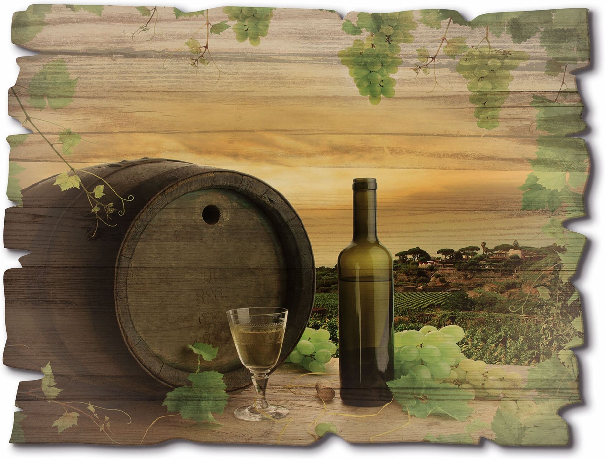 Holzbild ARTLAND "Wein Trauben Reben Weinberg", grün (farbe bild(er): grün), B:40cm H:30cm, Bilder, Holzbild farbe bild(er): grün B/H/T: 40cm x 30cm, Holzbild Wein Bilder Querformat, 1 Stk.