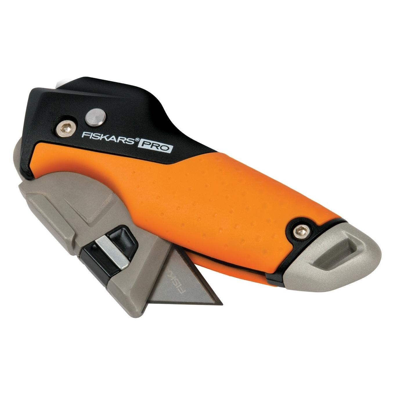 Fiskars Universal-Klappmesser, Länge 17 cm, Rostfreier Stahl/Kunststoff, Schwarz/Orange, CarbonMax (FS1027224)