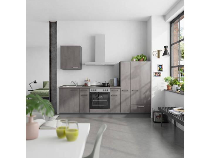 Küchenleerblock, Grau, 270 cm, Metall, 3 Schubladen, Modern, Nobilia