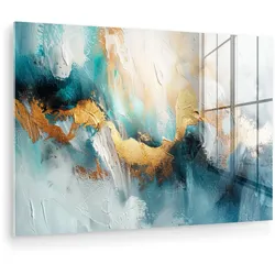 ACRYLGLASBILD Abstrakt - Kunst - Gold - Blau Wandbild Schlafzimmer 120x80 cm