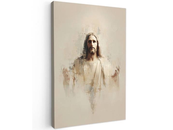 MuchoWow Leinwandbild - Porträt - Abstrakt - Jesus - Beige - 60x90 - Kunstdruck, Textil, Kiefer, Rechteckig, 60x90 cm, gerahmt, Bilder & Rahmen, Bilder, Wandbilder
