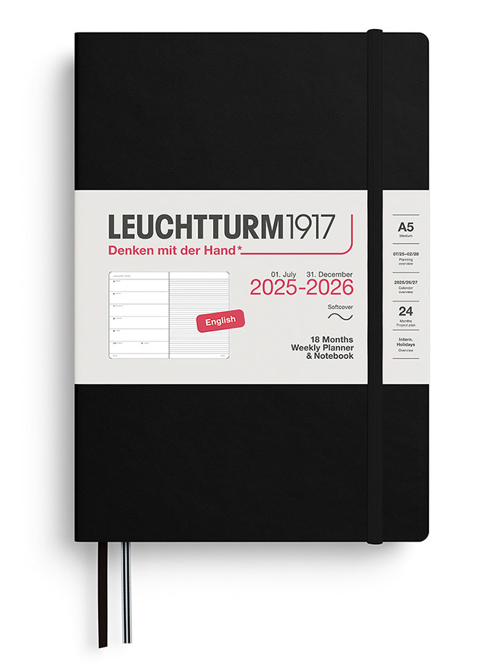 LEUCHTTURM1917 Wochenkalender & Notizbuch in Schwarz - A5, ENG - onesize
