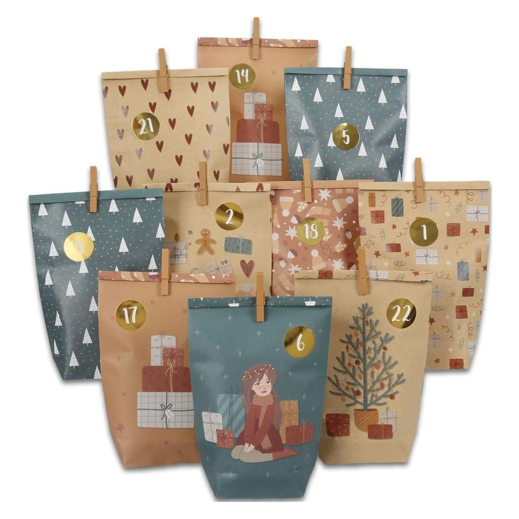 Papierdrachen Adventskalender mit bedruckten Tüten (24 Türchen) (B400-009-017)