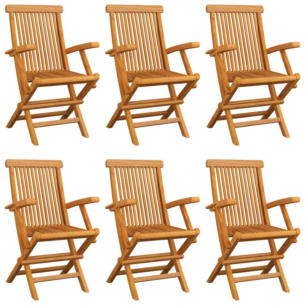 Klappstühle mit grünen Kissen, 6 Stück, Massivholz Teakholz