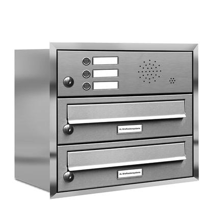 AL Briefkastensysteme 2 Fächer Premium Edelstahl Unterputz Briefkasten Anlage für Post A4, modern, robust, wetterfest, Artikelnummer: 132T2U1K3S