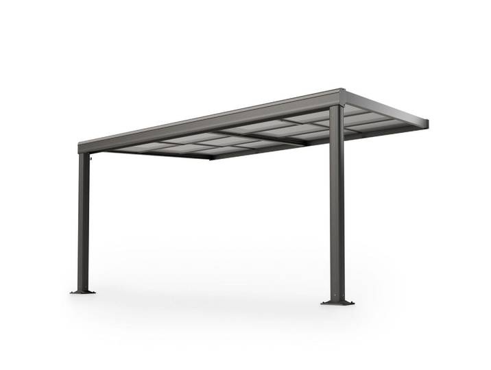 Juskys Terrassendach Jakarta 4x3m dunkelgrau mit Polycarbonatplatten, Dunkelgrau, Metall, 300x254x400 cm, Sonnenschutz, Pavillons