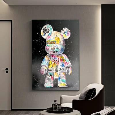 Inspired Finds Kawaii Graffiti Bear Canvas Wall Art Colorful Pop Street Decor 15.7x19.7in