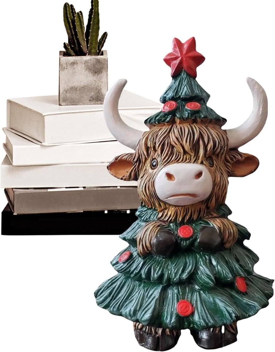 Highland Koe Figuur Bruin - Handgeschilderd Decoratie Beeldje - Hoogte: 10 cm