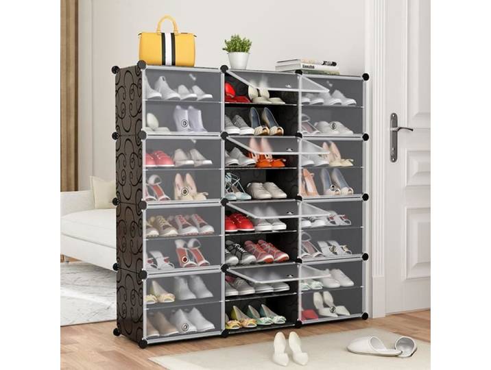 Armoire De Rangement Etagère Plastique 12 Cubes Armoire Meuble de Chambre Pour Vêtements Chaussures 126*32*127cm