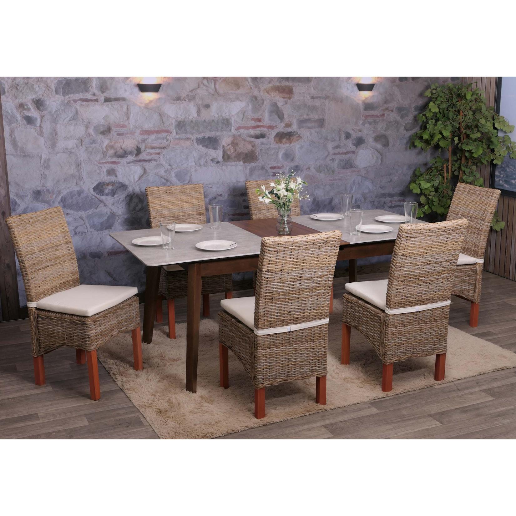 Esszimmerstuhl Var, Korbgeflecht (6er-Set) mit Sitzkissen