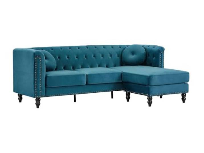 Vente-unique - Ecksofa, wendbar, Velours, Entenblau