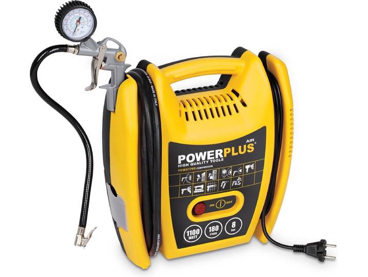 Powerplus POWX1705 Compressor - Luchtcompressor - 1100W - 8 bar - 3m slang - Incl. 8 accessoires
