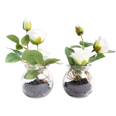 Kunstblume BOTANIC-HAUS "Rosen im Glas", beige (creme, weiß), B:12cm H:16cm T:12cm Ø:12cm, Kunststoff, Kunstpflanzen