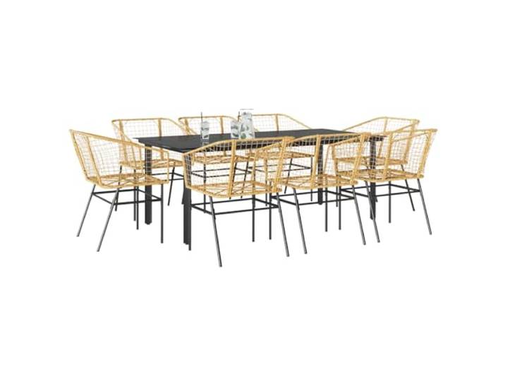 HEFZGDB 9-teiliges Garten-Esszimmerset aus Polyrattan mit Glasplatte, Braunes PE-Rattan und Stahlgestell für Terrasse, Langlebige Outdoor-Möbel