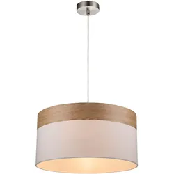 LED Hängeleuchte Wohnzimmerlampe Pendelleuchte Esstischlampe Küchenleuchte Holzoptik, Textil weiß, 9W 810lm warmweiß, DxH 40x120 cm