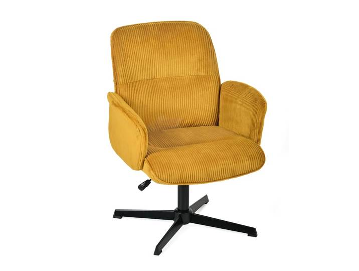 Chaise de bureau pivotante réglable 360° en velours côtelé jaune