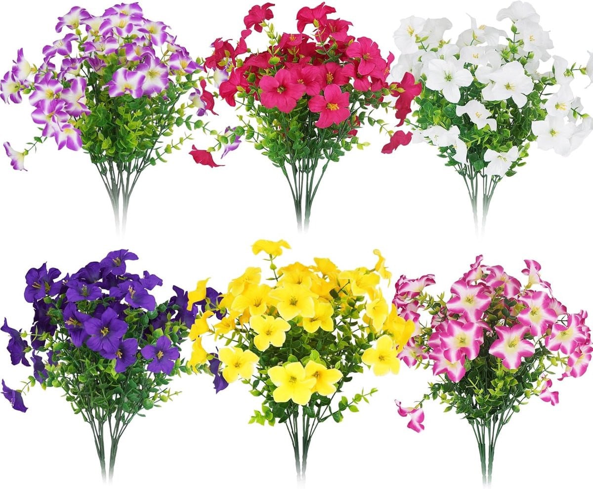 Set van 12 UV-bestendige kunstbloemen voor decoratie in gemengde kleuren