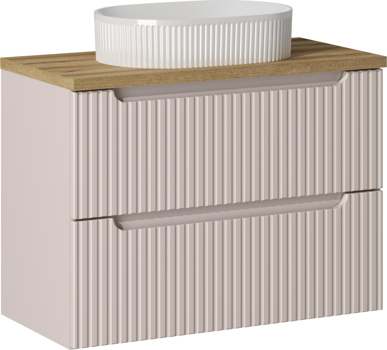 Badezimmerschrank 80 Cm Mit Sockelwaschtisch Und Eichenplatte