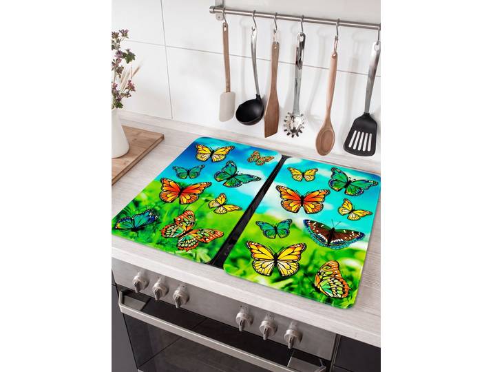 WENKO Herdabdeckplatten Schmetterlinge, 2er-Set, Schmetterlinge