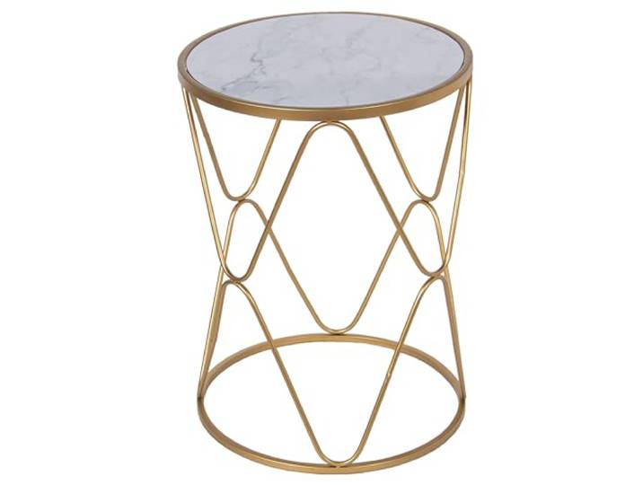 DRW Beistelltisch aus Metall und MDF und Acryl, Marmoreffekt in Gold, 37 x 37 x 50 cm