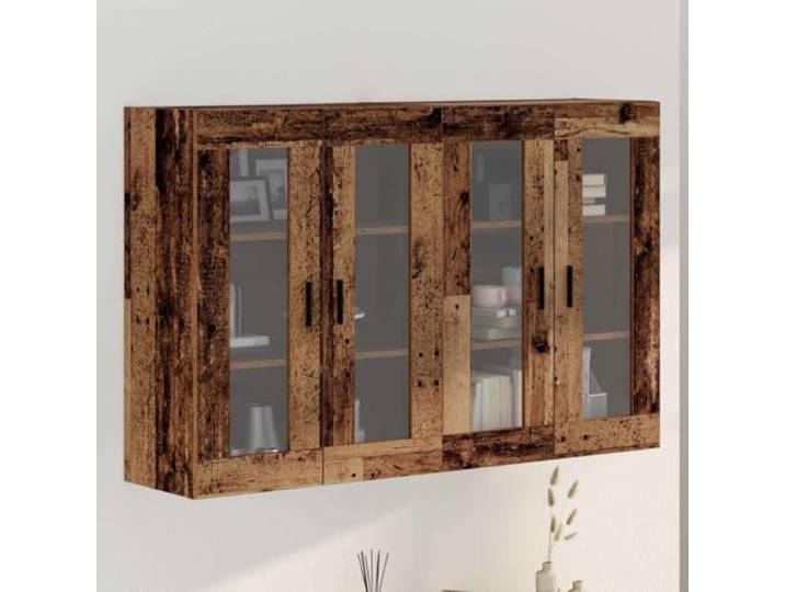 Jkghdrt Wandmontierter Schrank 2 STK. Altholz 69,5 x 34 x 90 cm Holzwerkstoff, Glastüren, Brett-Regale, schlanke Griffe, pflegeleicht