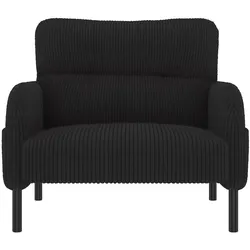 OKWISH Einzelsessel mit Cordstoff, tiefer Sitz, ergonomische Rückenlehne, praktische Seitentasche, robustes Metallgestell, 60x70 cm, Schwarz