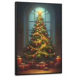 LEINWAND Bilder mit Rahmen - Weihnachtsbaum - Geschenk - Winter - 90x140