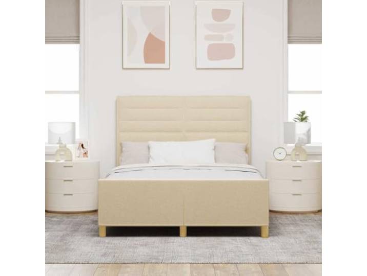 KTHLBRH Bettgestell Stoff 140 x 190 cm Creme Schlichtes Design, robuste Konstruktion, mit Kopfteil, für Doppelzimmer