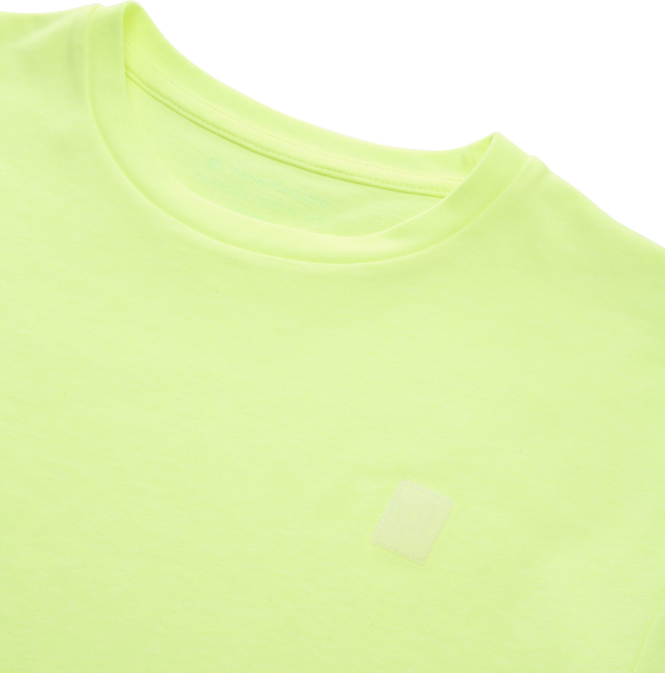 T-Shirt TOM TAILOR, Jungen, Gr. 176, gelb (grünish neon gelb), Single Jersey, Obermaterial: 50% Baumwolle, 50% Polyester, unifarben, oversize hüftbedeckend, Rundhals, abgesteppte Kante, Shirts T-Shirt, Oversize-Shirt, for Boys grünish neon gelb 176