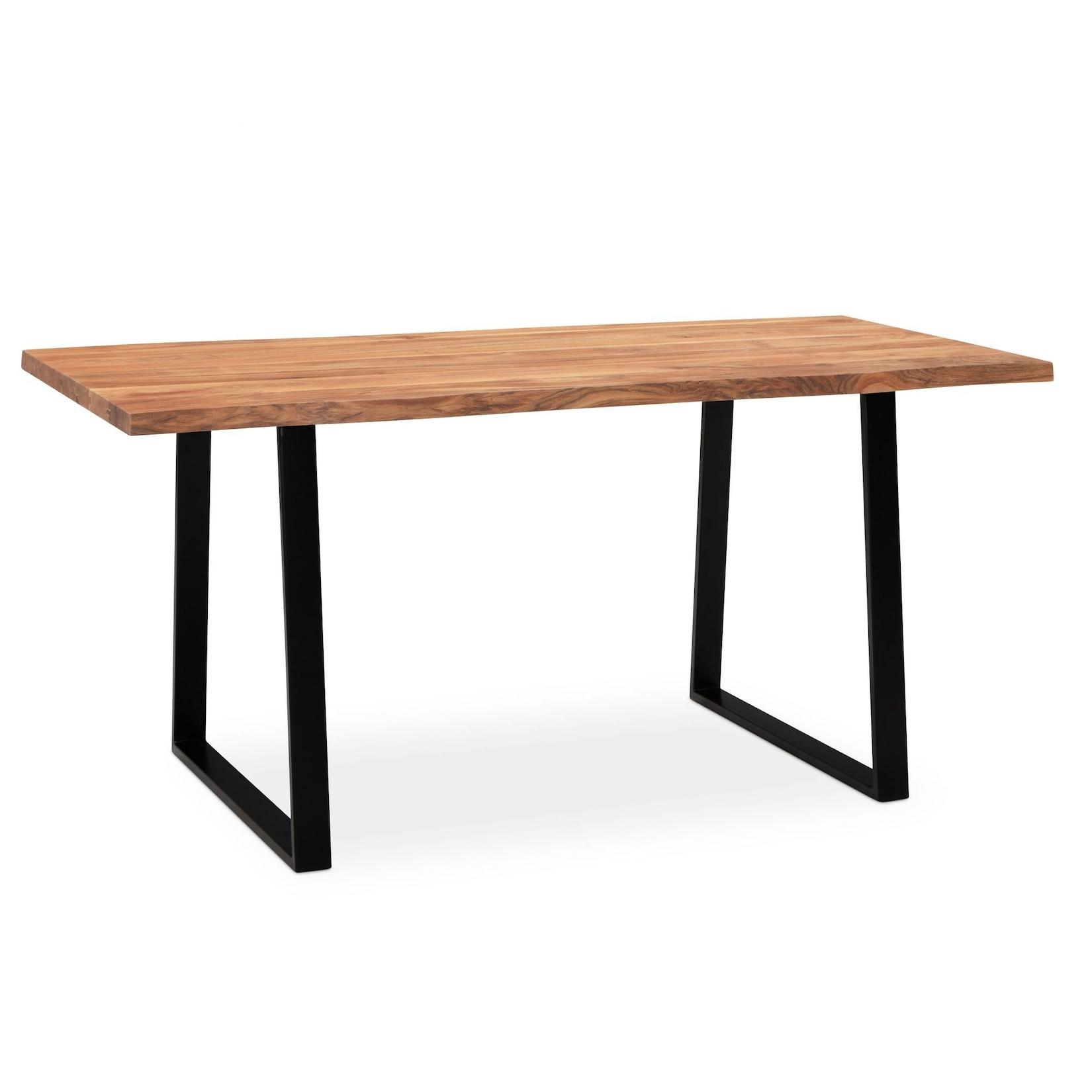 Schreibtisch Massivholz Baumkante Handgefertigt Akazie TARN, Goldbraun-Schwarz 140x80x76 cm