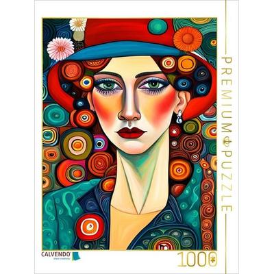 CALVENDO Puzzle Dame mit Hut - Picasso // Klimt | 1000 Teile Lege-Größe 64x48cm Foto-Puzzle für glückliche Stunden