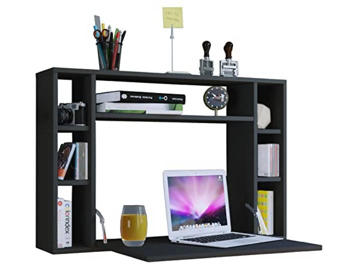 VCM Houten hangend inklapbaar bureau wandbureau computer bureau la Wandila Houten hangend inklapbaar bureau wandbureau computer bureau la Wandila Zwart