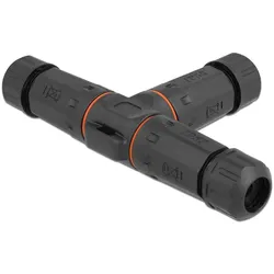 DeLOCK Kabelverbinder T-Form für Außenbereich 2 Pin, IP68 wasserdicht, schraubbar, Kabeldurchmesser 4,5 - 7,5 mm schwarz