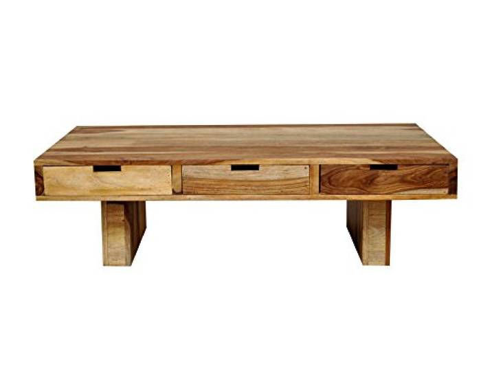 MiaMöbel Wohnzimmertisch Massivholz - Khatu - HBT: 35x110x60 cm - Couchtisch aus Sheesham mit 6 Schubladen - Rustikal