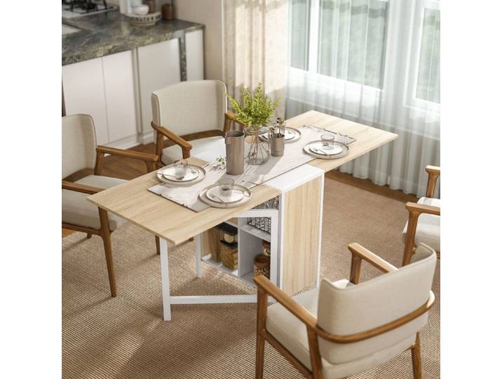 Table repas - MINIMAL - Extensible - Chêne & blanc - 4 places - MDF et métal