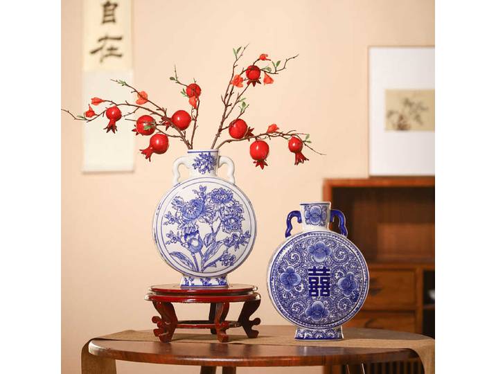 Jingdezhen – Vase chinois en céramique, Lotus enchêlé bleu et blanc, grand Vase à Double oreille, étagère d'entrée de salon, ornements floraux