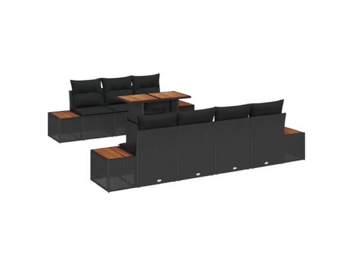 KTHLBRH Gartenmöbel-Set, 8-teilig, schwarz, Poly-Rattan Gartentisch, Tischplatte aus Akazienholz, pulverbeschichtetes Stahlgestell, Rattanoptik, Füße