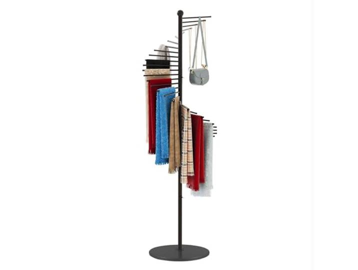 YUJEYHD Kommerzieller Schalständer aus Metall (Color:schwarz) Spiral-Schalhalter mit 30 Kleiderstangen – Platzsparender Organizer für Krawatten, Gürtel, für Boutiquen & Zuhause, 170x42cm