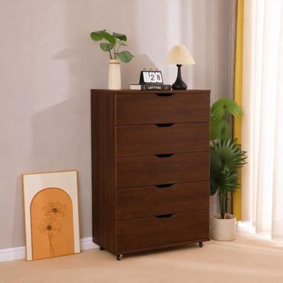 5 Drawer Dresser on Wheels Dark Brown Rolling Chest of Drawers Mobile Storage Cabinet for Bedroom Closet