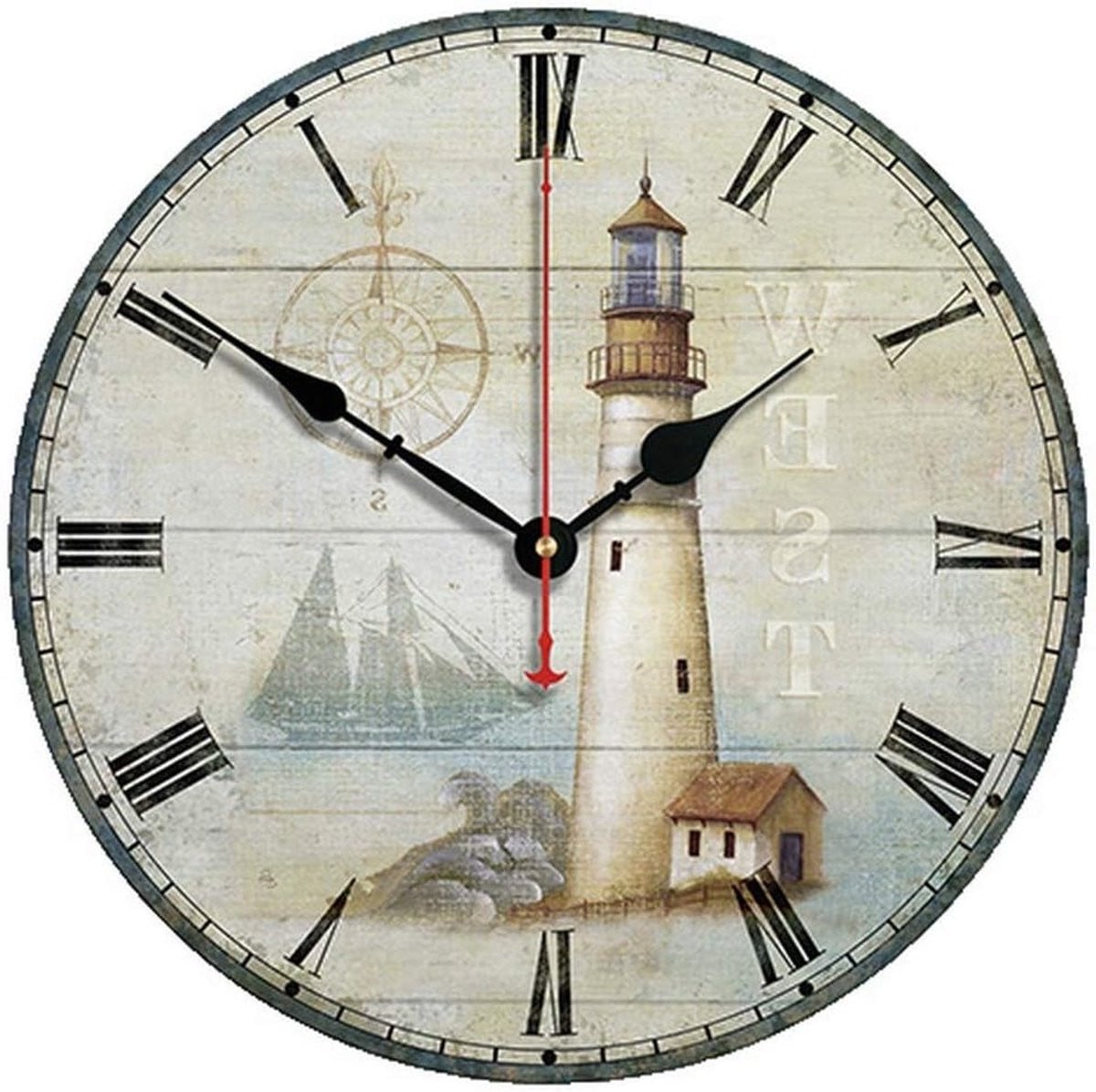 Retro Wandklok met Romaanse Cijfers, Stille Houten Analoge Klok voor Keuken en Badkamer, 30 cm