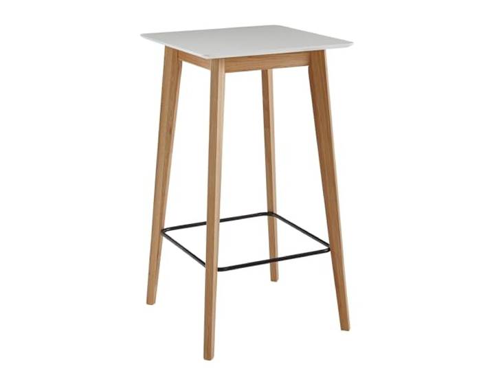 FineBuy Stehtisch Quadratisch 60x60x110 cm Weiß Eiche, Bartisch Partytisch skandinavisch mit Massivholzbeinen, Hochtisch für Bar, Küche und Feier, stabiler Stand