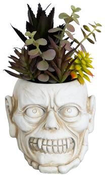 Nearly Natural 8-in Artificial Halloween Succulent Garden in Zombie Halloween Planter