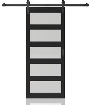Klair Living 5-Lite Tempered Frosted Glass Black MDF Interior Sliding Barn Door with Hardware Kit